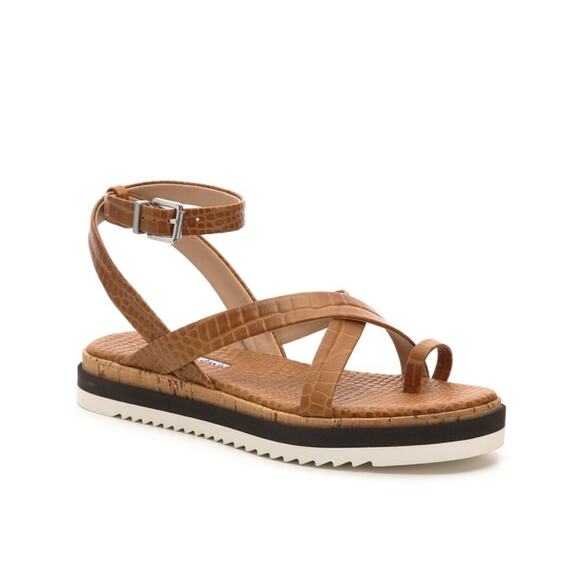 NWT Charles David Chance Sandal Reptile Embossed Brown Leather - Picture 1 of 6
